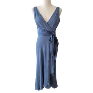 Maggy London Blue Sleeveless Silk Asymetrical Hem Dress Size 4